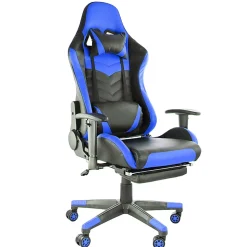 GameFitz Ergonomic Faux Leather Gaming Chair, Black/Blue