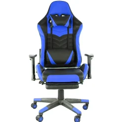GameFitz Ergonomic Faux Leather Gaming Chair, Black/Blue