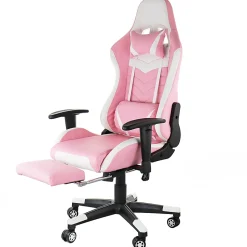 GameFitz Ergonomic Faux Leather Gaming Chair, Black/White