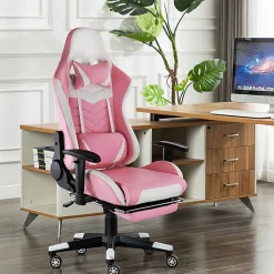 GameFitz Ergonomic Faux Leather Gaming Chair, Black/White