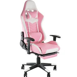 GameFitz Ergonomic Faux Leather Gaming Chair, Black/White