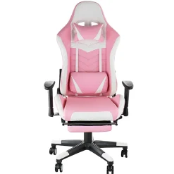 GameFitz Ergonomic Faux Leather Gaming Chair, Black/White