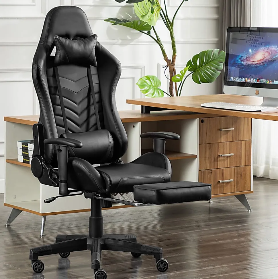 GameFitz Ergonomic Faux Leather Gaming Chair, Black
