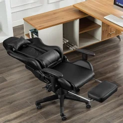 GameFitz Ergonomic Faux Leather Gaming Chair, Black