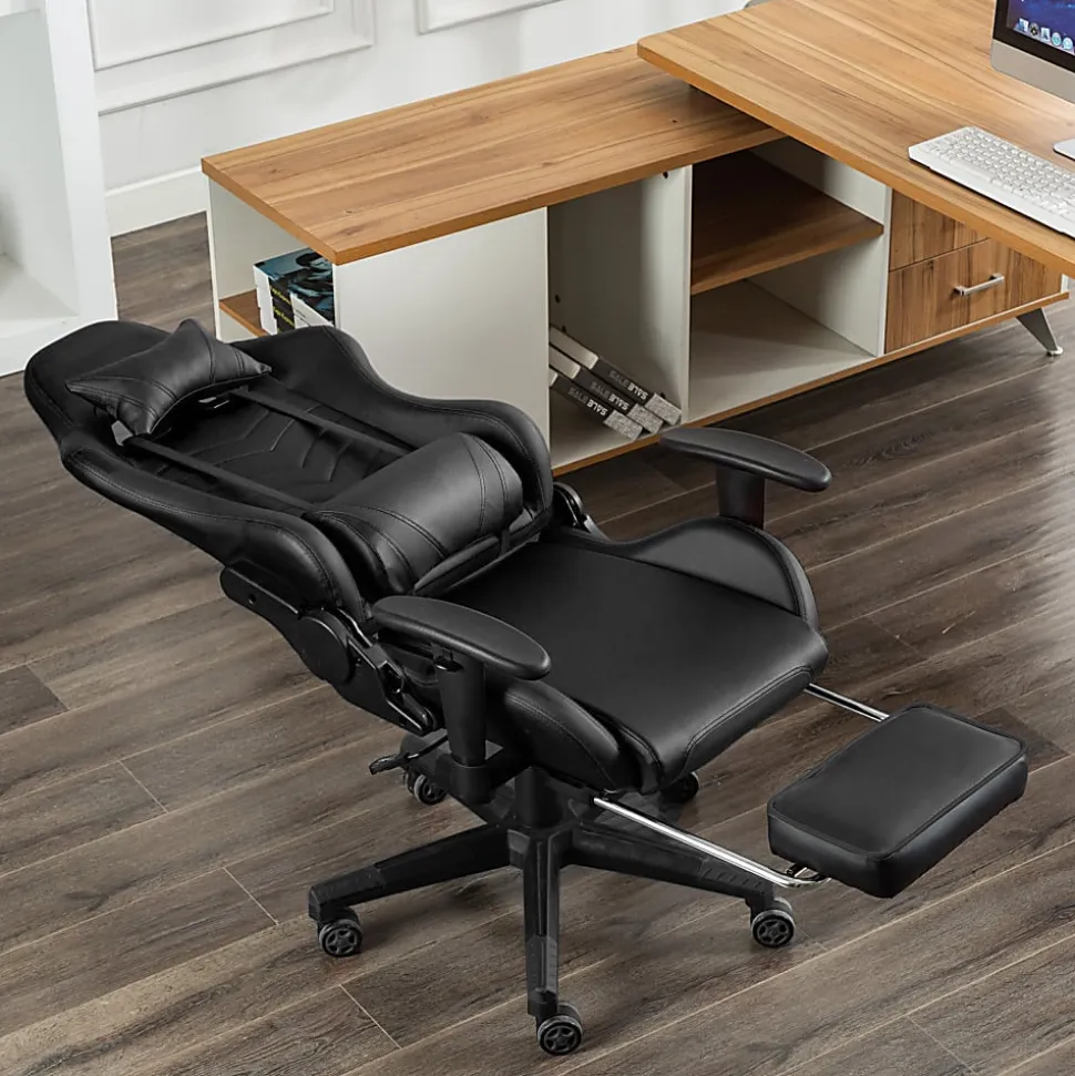 GameFitz Ergonomic Faux Leather Gaming Chair, Black