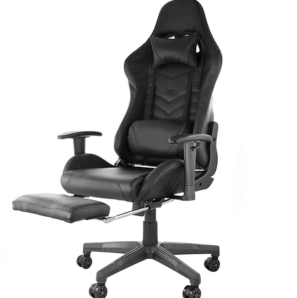 GameFitz Ergonomic Faux Leather Gaming Chair, Black