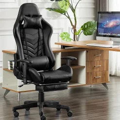 GameFitz Ergonomic Faux Leather Gaming Chair, Black