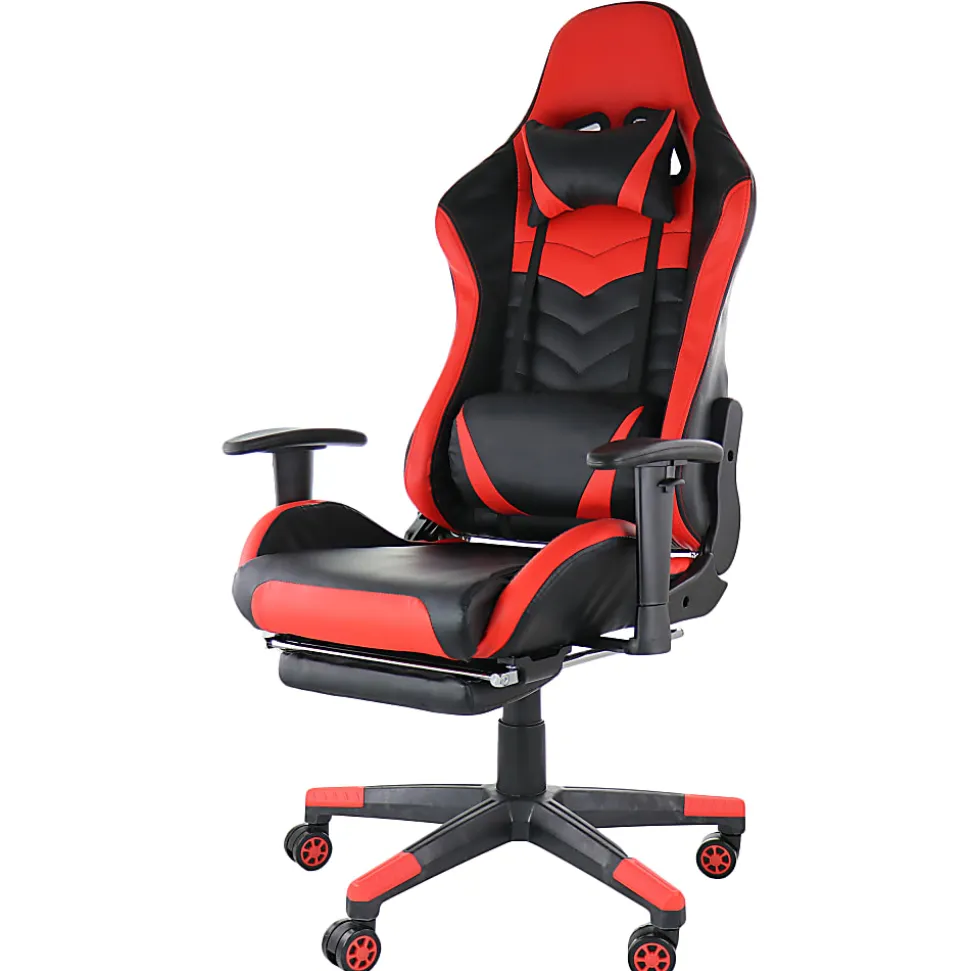 GameFitz Ergonomic Faux Leather Gaming Chair, Black/Red