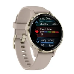 Garmin Venu 3S Fitness Smartwatch With Stainless-Steel Bezel And Silicone Band, French Gray/Soft Gold