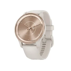 Garmin® vívomove® Trend Hybrid Smartwatch With Stainless-Steel Bezel And Silicone Band, Peach Gold Bezel/Ivory Case