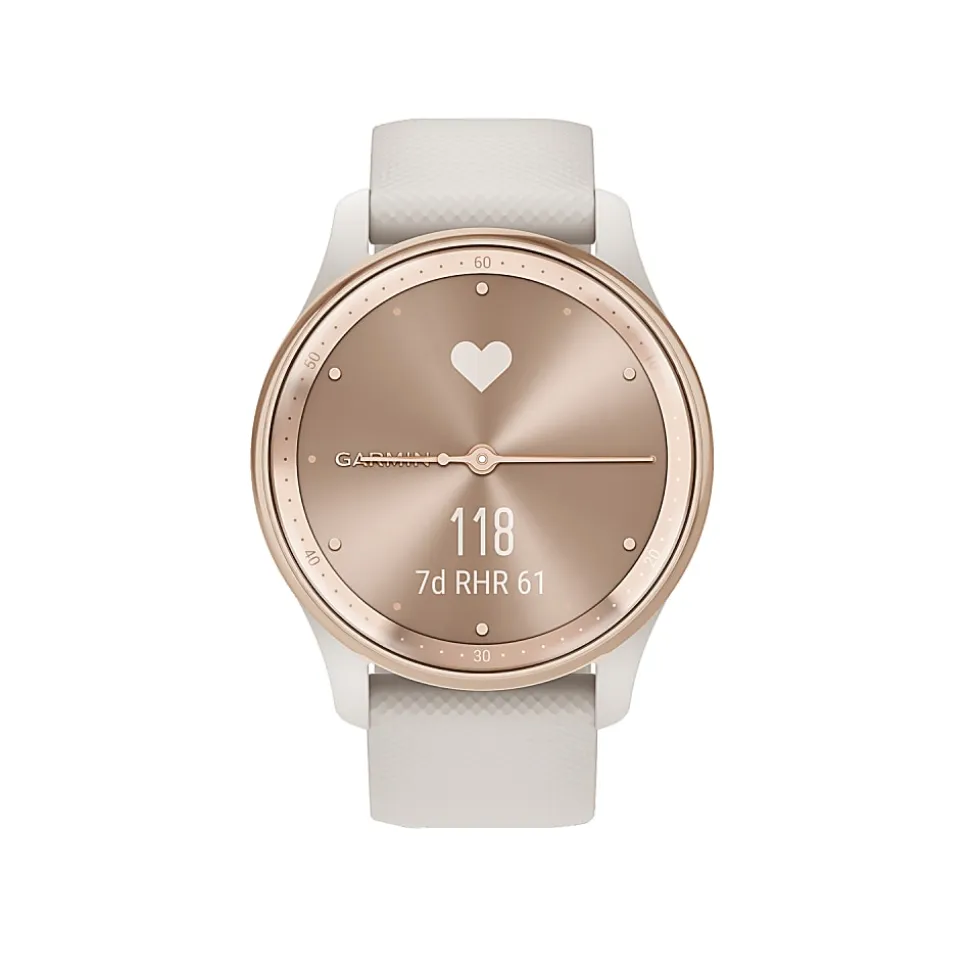 Garmin® vívomove® Trend Hybrid Smartwatch With Stainless-Steel Bezel And Silicone Band, Peach Gold Bezel/Ivory Case