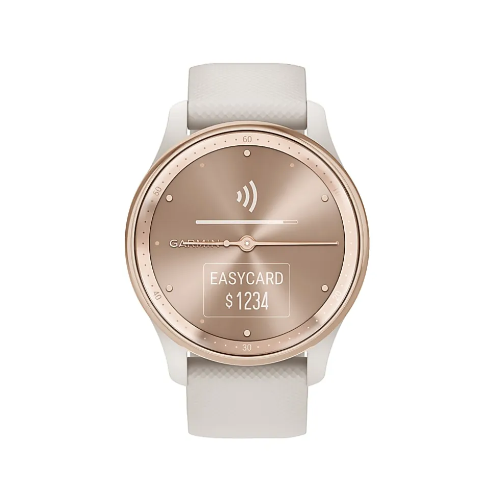 Garmin® vívomove® Trend Hybrid Smartwatch With Stainless-Steel Bezel And Silicone Band, Peach Gold Bezel/Ivory Case