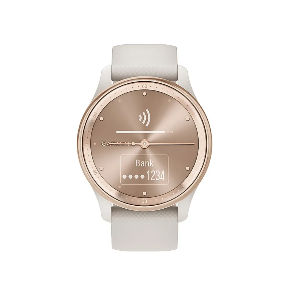 Garmin® vívomove® Trend Hybrid Smartwatch With Stainless-Steel Bezel And Silicone Band, Peach Gold Bezel/Ivory Case