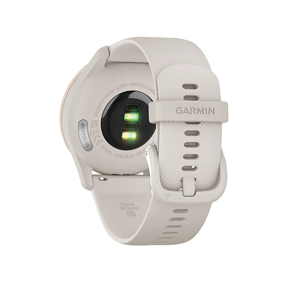 Garmin® vívomove® Trend Hybrid Smartwatch With Stainless-Steel Bezel And Silicone Band, Peach Gold Bezel/Ivory Case