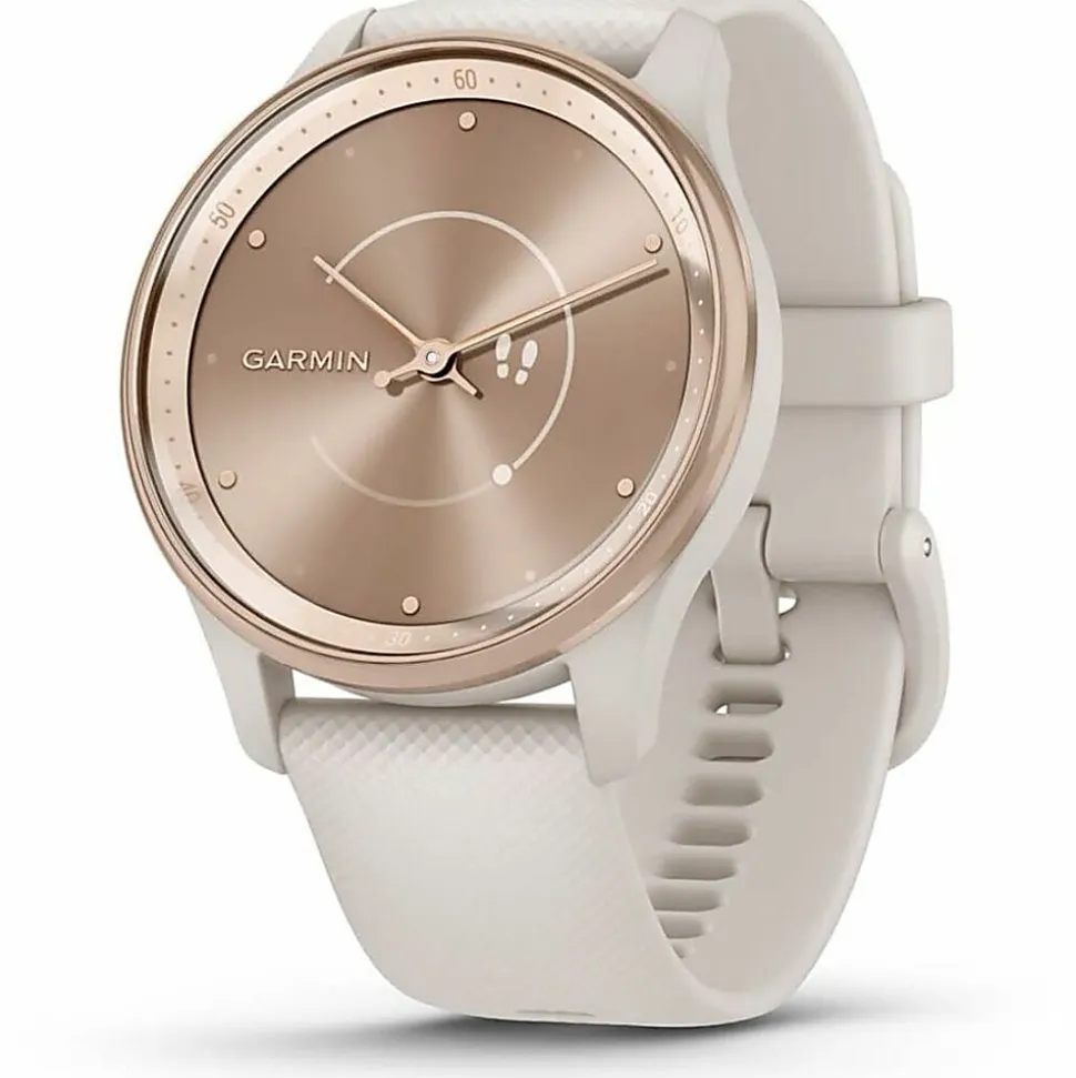 Garmin® vívomove® Trend Hybrid Smartwatch With Stainless-Steel Bezel And Silicone Band, Peach Gold Bezel/Ivory Case
