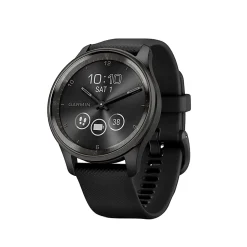 Garmin® vívomove® Trend Hybrid Smartwatch With Stainless-Steel Bezel And Silicone Band, Slate Bezel/Black Case