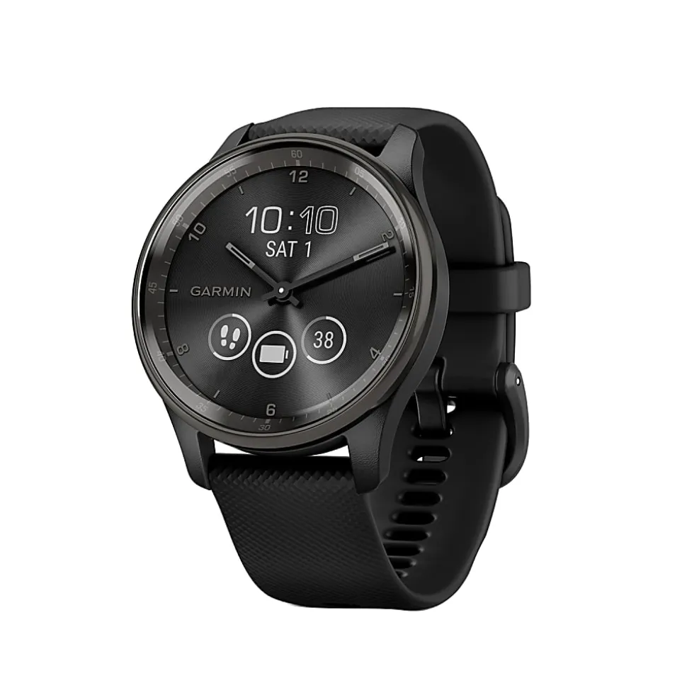Garmin® vívomove® Trend Hybrid Smartwatch With Stainless-Steel Bezel And Silicone Band, Slate Bezel/Black Case