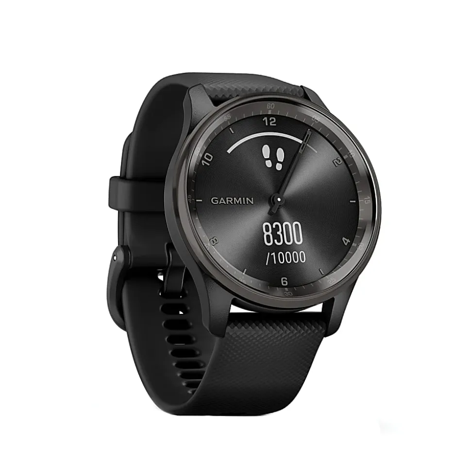 Garmin® vívomove® Trend Hybrid Smartwatch With Stainless-Steel Bezel And Silicone Band, Slate Bezel/Black Case