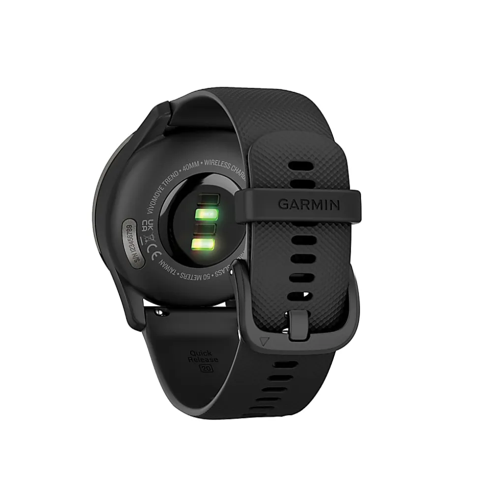 Garmin® vívomove® Trend Hybrid Smartwatch With Stainless-Steel Bezel And Silicone Band, Slate Bezel/Black Case