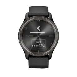 Garmin® vívomove® Trend Hybrid Smartwatch With Stainless-Steel Bezel And Silicone Band, Slate Bezel/Black Case