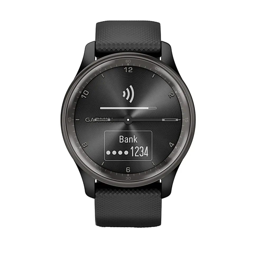 Garmin® vívomove® Trend Hybrid Smartwatch With Stainless-Steel Bezel And Silicone Band, Slate Bezel/Black Case