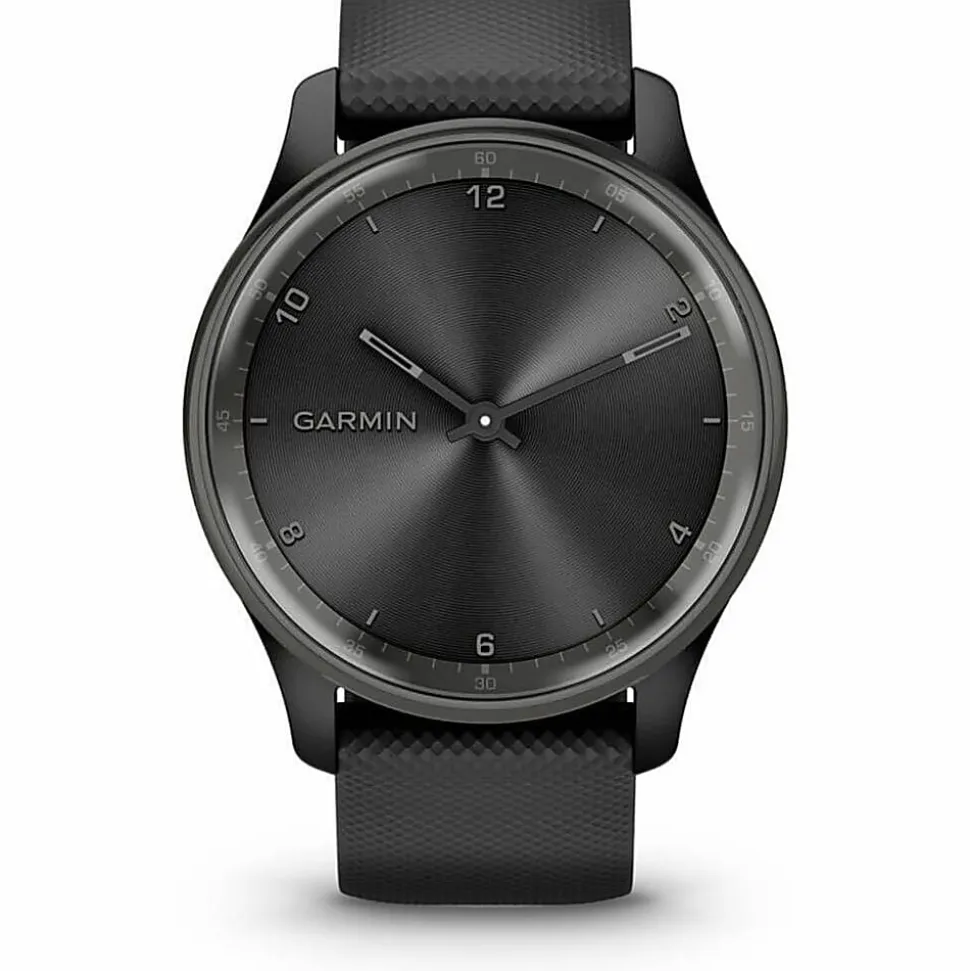Garmin® vívomove® Trend Hybrid Smartwatch With Stainless-Steel Bezel And Silicone Band, Slate Bezel/Black Case