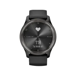 Garmin® vívomove® Trend Hybrid Smartwatch With Stainless-Steel Bezel And Silicone Band, Slate Bezel/Black Case