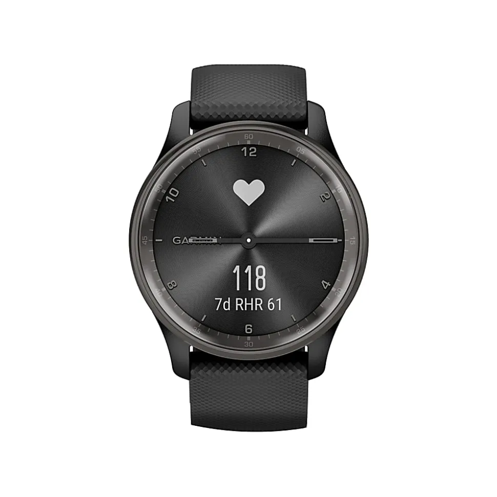 Garmin® vívomove® Trend Hybrid Smartwatch With Stainless-Steel Bezel And Silicone Band, Slate Bezel/Black Case