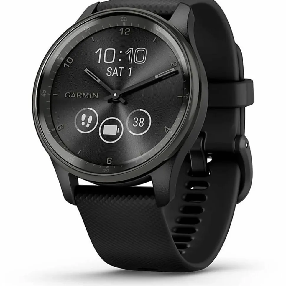 Garmin® vívomove® Trend Hybrid Smartwatch With Stainless-Steel Bezel And Silicone Band, Slate Bezel/Black Case