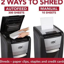 GBC AutoFeed+ Office Shredder, 300X, Super Cross-Cut, 300 Sheets - Continuous Shredder - Super Cross Cut - 10 Per Pass - - WSM1757608