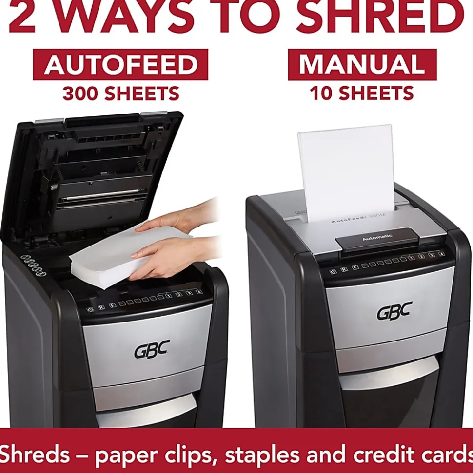 GBC AutoFeed+ Office Shredder, 300X, Super Cross-Cut, 300 Sheets - Continuous Shredder - Super Cross Cut - 10 Per Pass - - WSM1757608