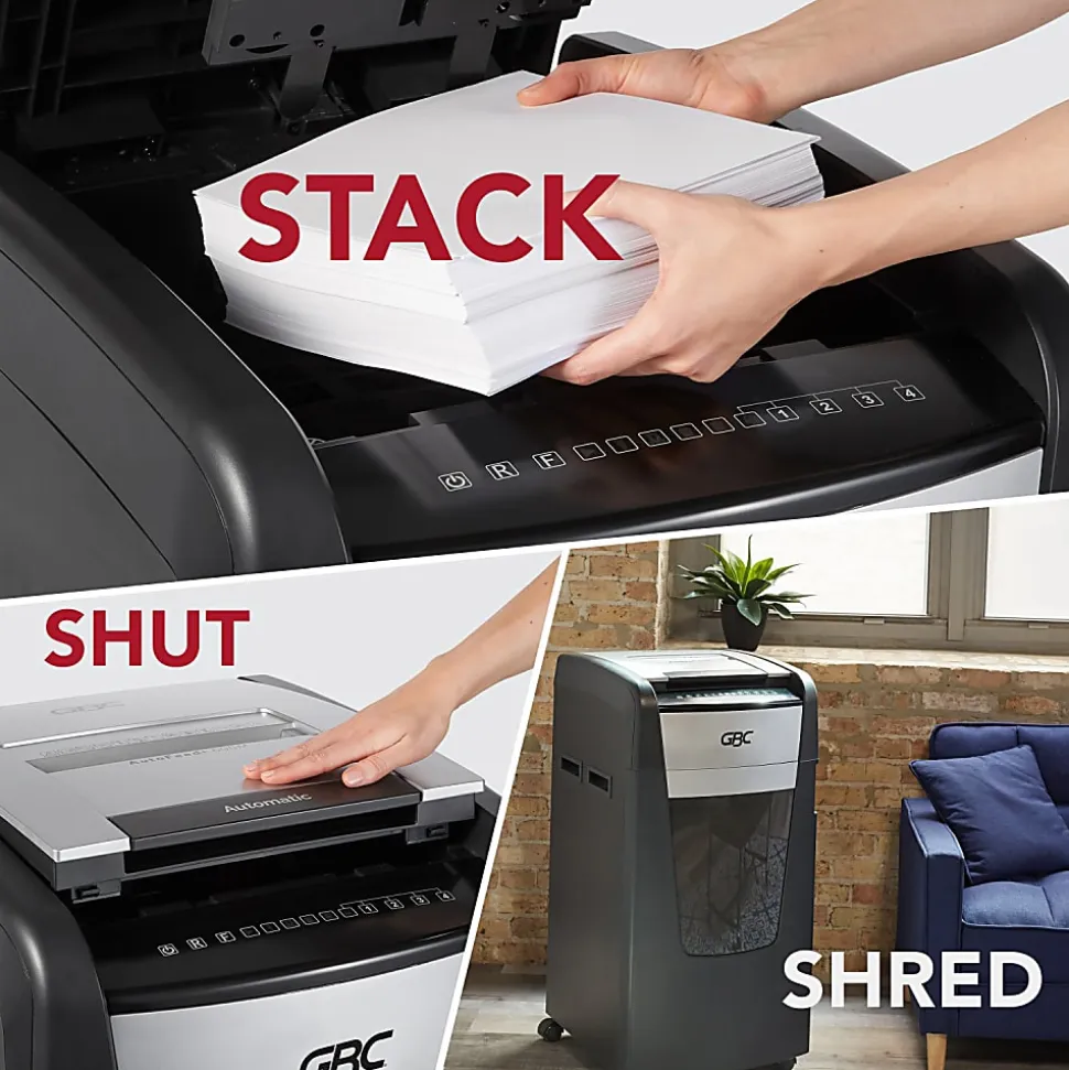 GBC® AutoFeed+ 600-Sheet Cross-Cut Automatic Shredder, Black, WSM1757510
