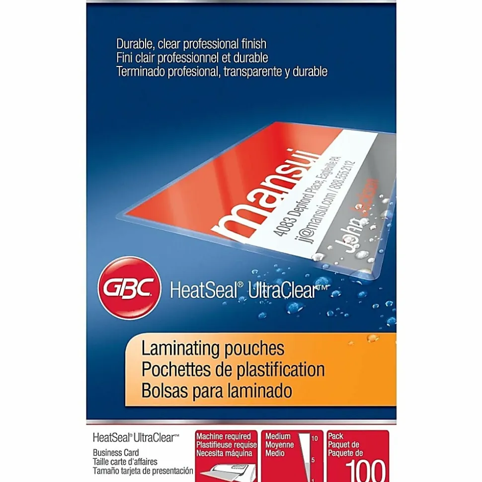 GBC® UltraClear™ Thermal Laminating Pouches, Business Card Size, Pack Of 100