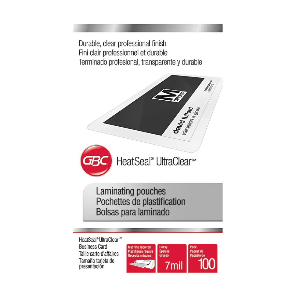 GBC® UltraClear™ Thermal Laminating Pouches, Business Card Size, Pack Of 100