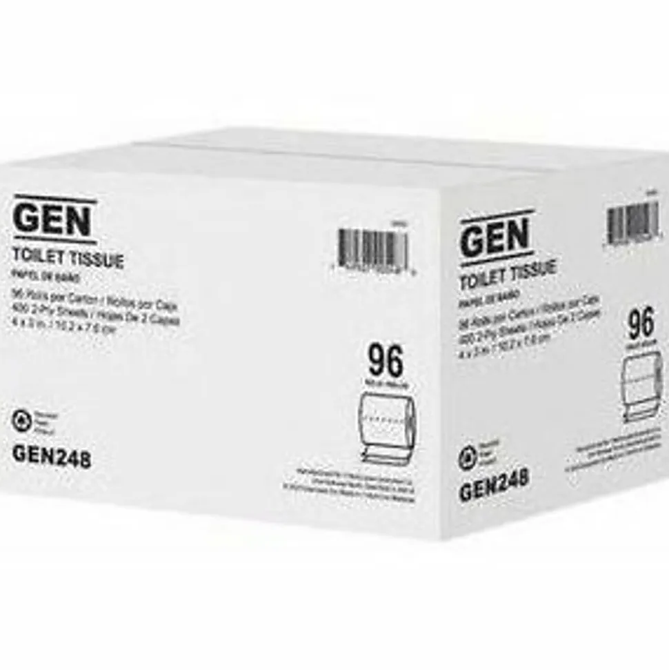 General Standard Bath Tissue, 2-Ply, White, 4x 3, 400 Sheets/Roll, 96 Rolls/Carton - 2 Ply - 400 Sheets/Roll - GEN248