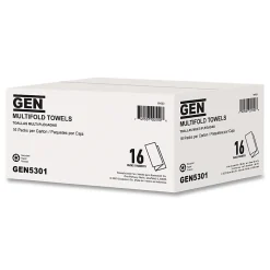 GEN Multifold Towels, 1-Ply, 9.25 x 9.05, White, 250/Pack, 16 Packs/Carton