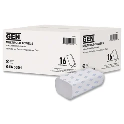 GEN Multifold Towels, 1-Ply, 9.25 x 9.05, White, 250/Pack, 16 Packs/Carton
