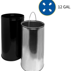 Genuine Joe Classic Round-Top Receptacle, 12 Gallons, Black
