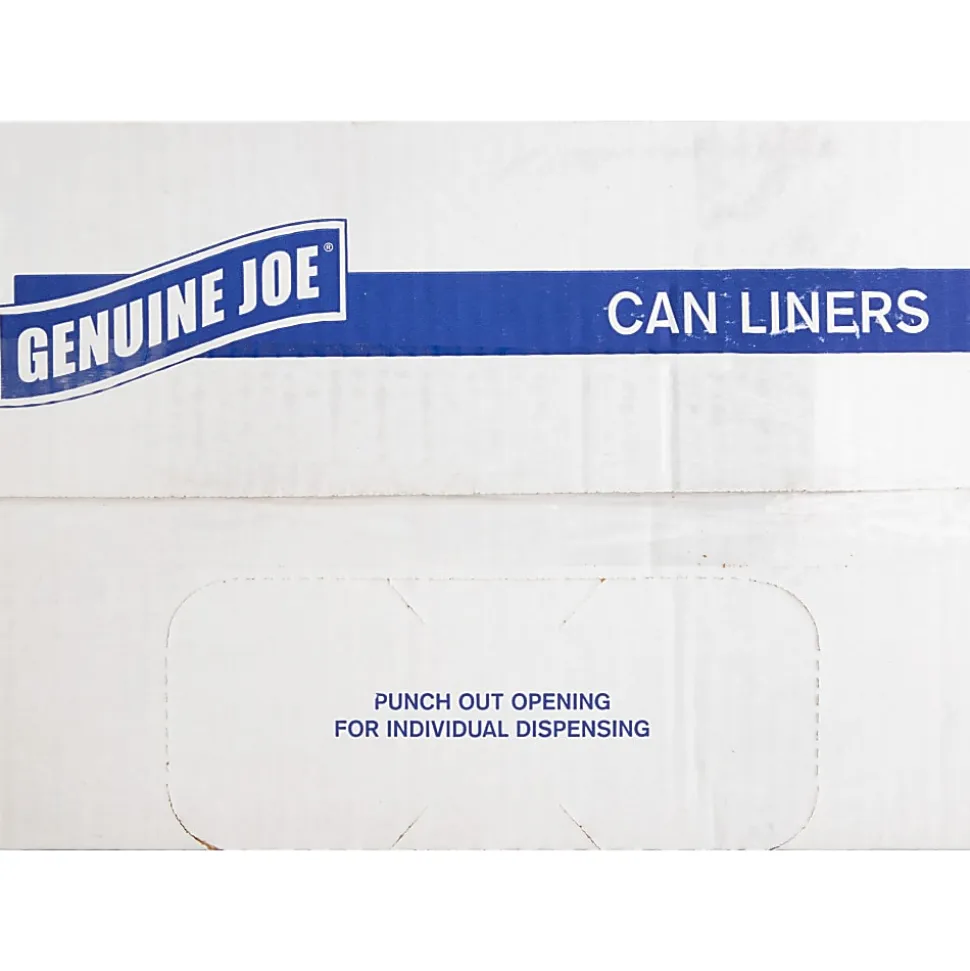 Genuine Joe Clear Flat-Bottom Trash Can Liners, 0.8 mil, 56 Gallons, Box Of 100
