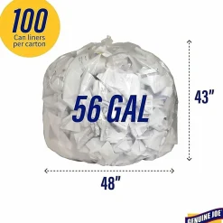 Genuine Joe Clear Flat-Bottom Trash Can Liners, 0.8 mil, 56 Gallons, Box Of 100