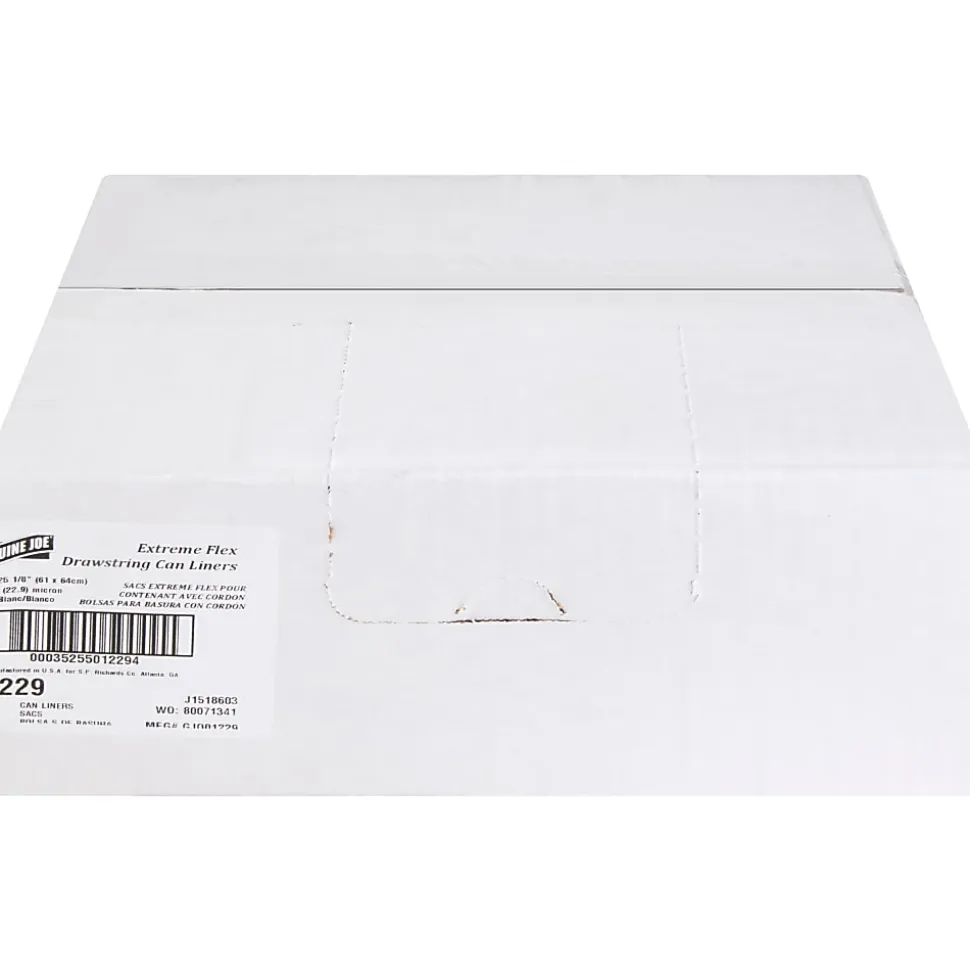 Genuine Joe Flex Drawstring Trash Liners, 0.9 mil, 16 Gallon, White, Box Of 60