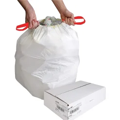 Genuine Joe Flex Drawstring Trash Liners, 0.9 mil, 16 Gallon, White, Box Of 60