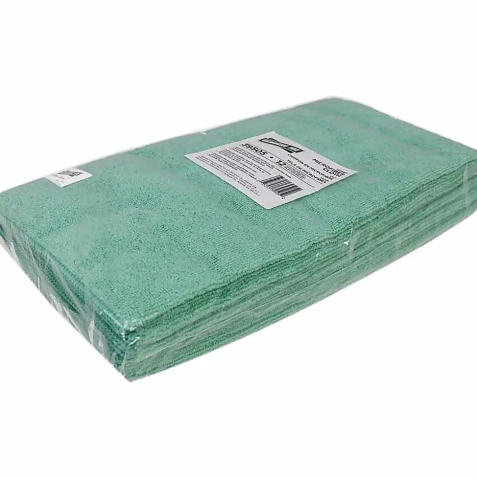 Genuine Joe General Purpose Microfiber Cloth - For Multipurpose - Cloth - 16" x 16"- Chemical Resistant, Oil-free, Lint-free - Green - 12 / Bag