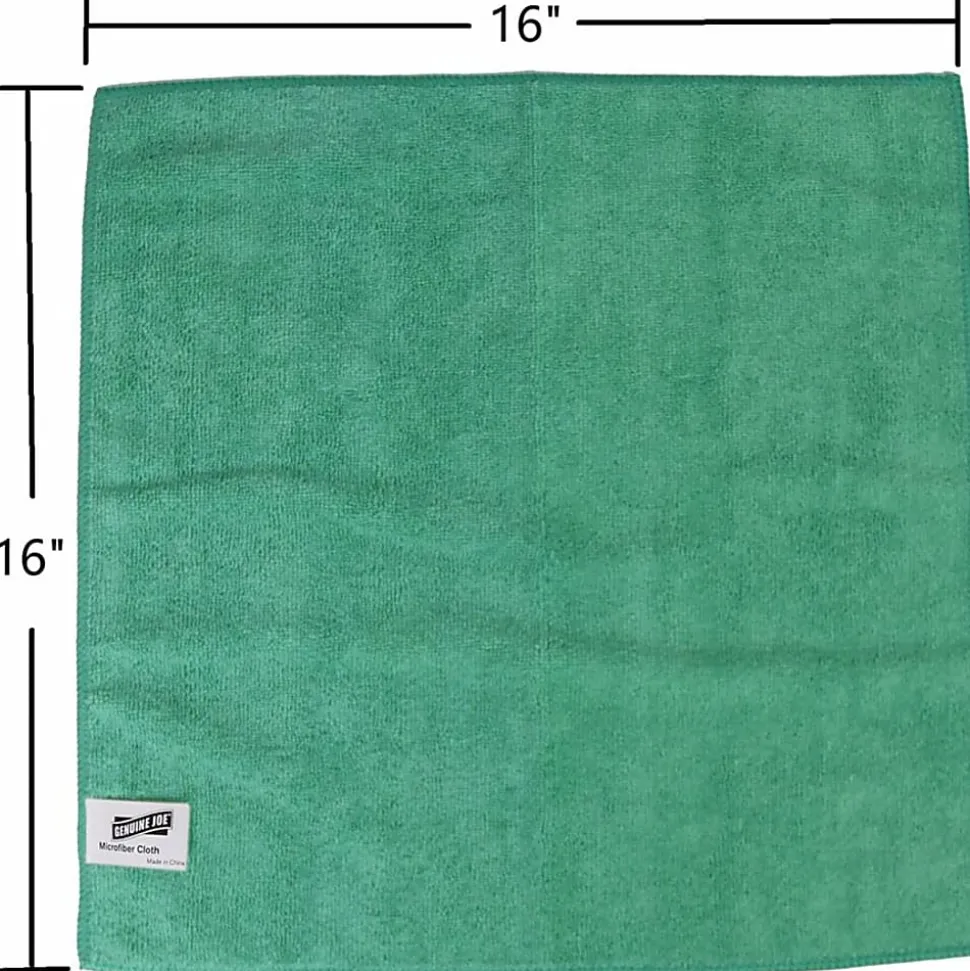 Genuine Joe General Purpose Microfiber Cloth - For Multipurpose - Cloth - 16" x 16"- Chemical Resistant, Oil-free, Lint-free - Green - 12 / Bag