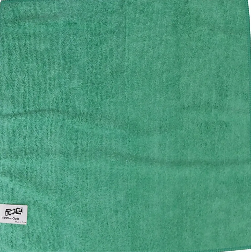 Genuine Joe General Purpose Microfiber Cloth - For Multipurpose - Cloth - 16" x 16"- Chemical Resistant, Oil-free, Lint-free - Green - 12 / Bag