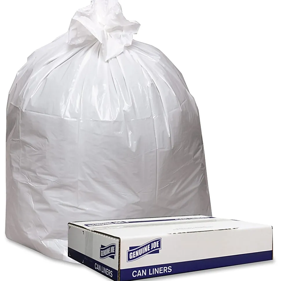 Genuine Joe Heavy-Duty Trash Bags, 33 Gallons, White, 0.9 mil, Box Of 100