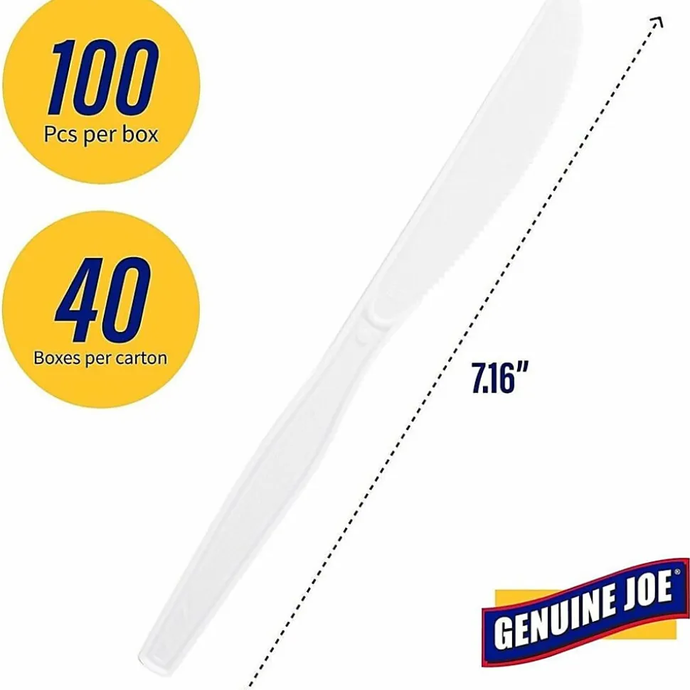 Genuine Joe Heavy/Medium-Weight Polystyrene Knives, White, Box Of 100
