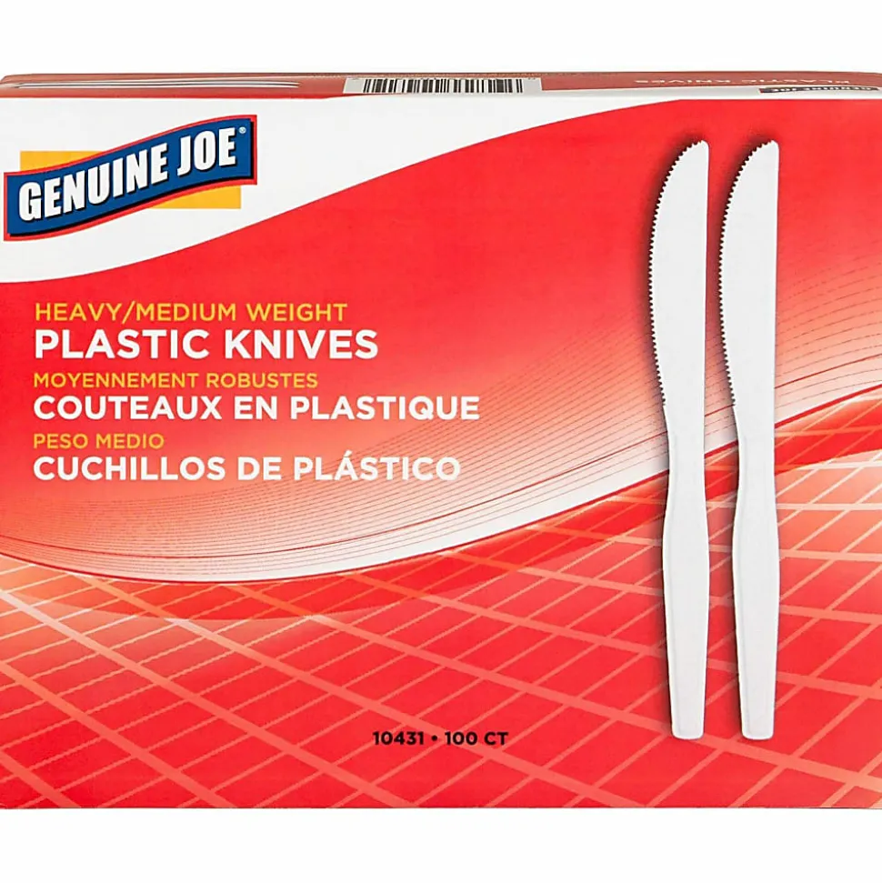 Genuine Joe Heavy/Medium-Weight Polystyrene Knives, White, Box Of 100