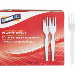 Genuine Joe Heavy/Medium-Weight Polystyrene Forks, White, Box Of 100