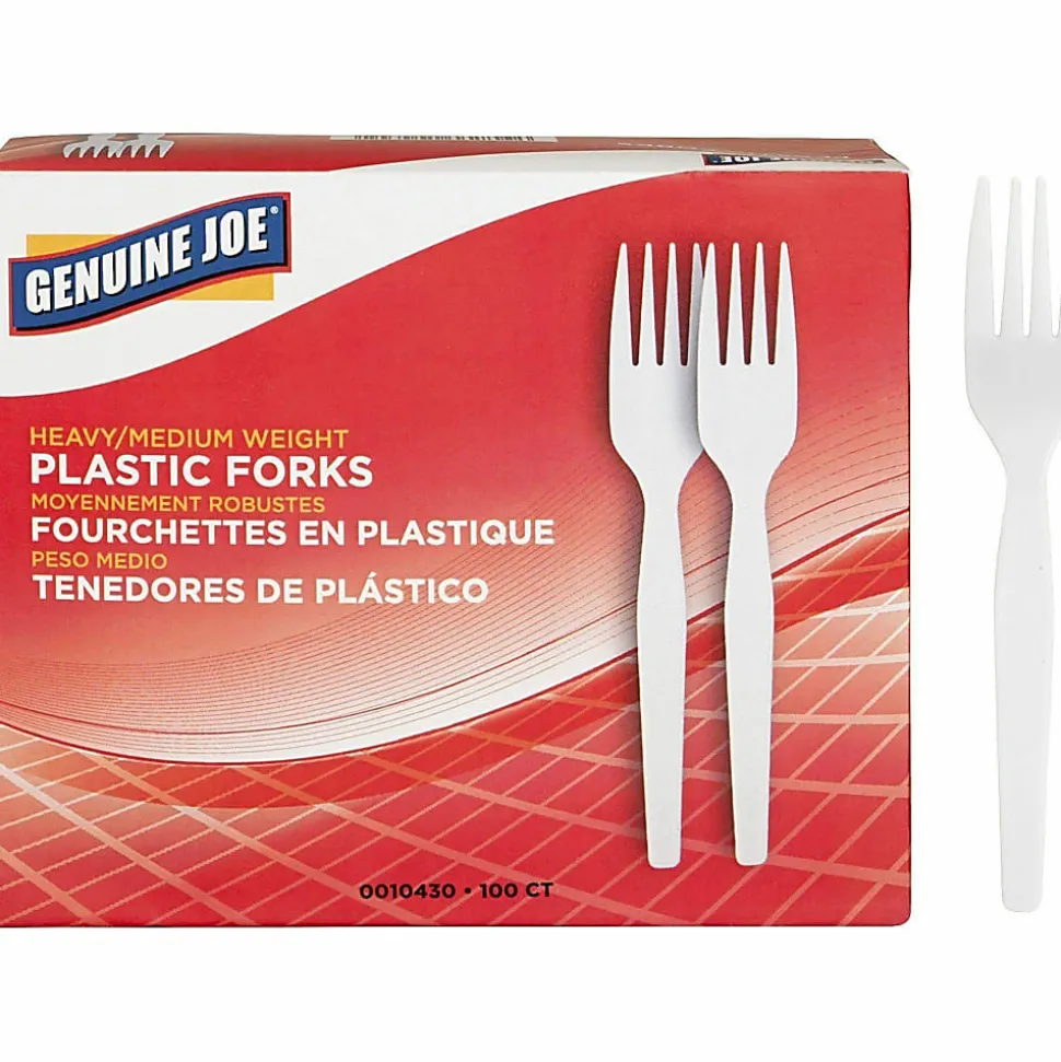Genuine Joe Heavy/Medium-Weight Polystyrene Forks, White, Box Of 100